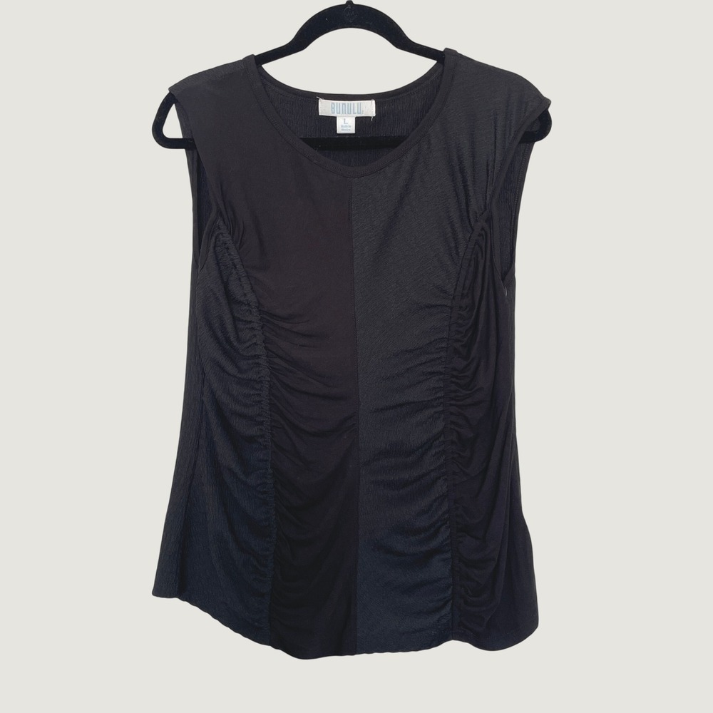 Bunulu Sleeveless Top Black Ruched Textured Mixed Media Goth Grunge NWT Sz L
